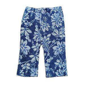 Vtg RALPH LAUREN Straight Leg Crop Blue Floral 10P Petite Short Capri Pants